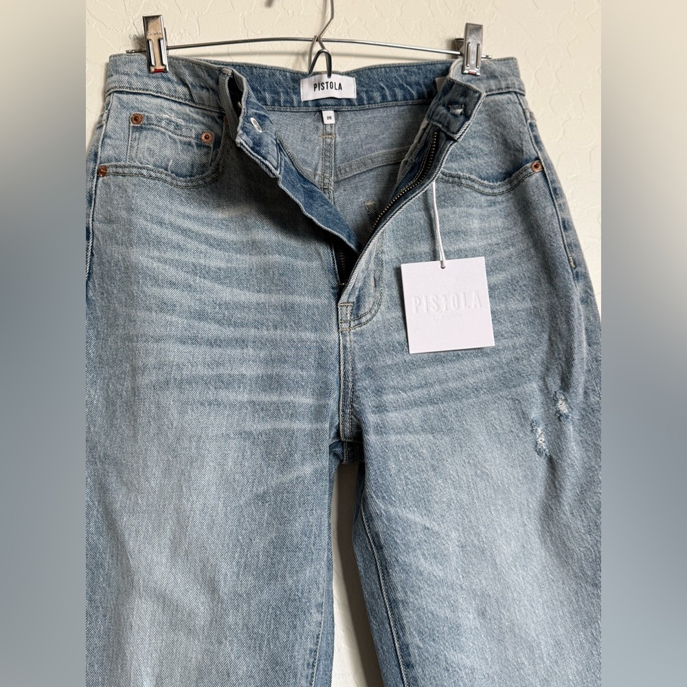 PISTOLA Cassie Light Blue Cuffed Cropped High-Rise Straight Jeans - NEW - 26 - Picture 6 of 6